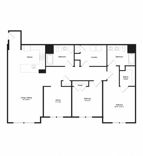 Floor plan for 2 beds, 2 baths, 1547 sqft